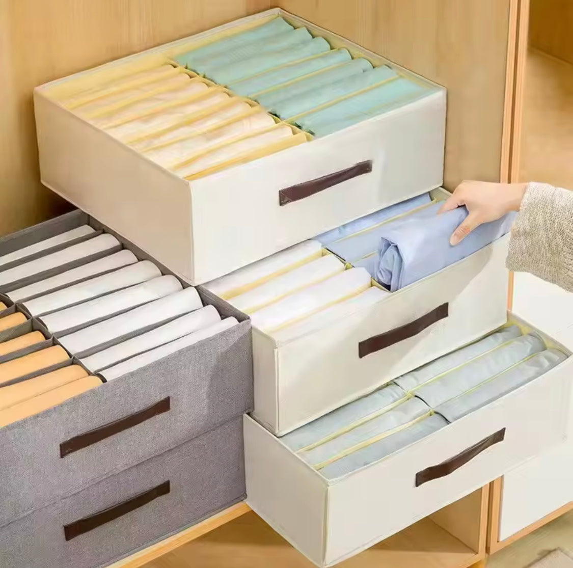 16 Grid Wardrobe Organizer, Cabinet Drawer Organizer, Double Raw Storage Basket 16 Grid Wardrobe Organizer, Cabinet Drawer Organizer, Double Raw Storage Basket